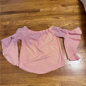 Kontrol Contemporary Red & White PinStriped Off-Shoulder Top - Size Medium